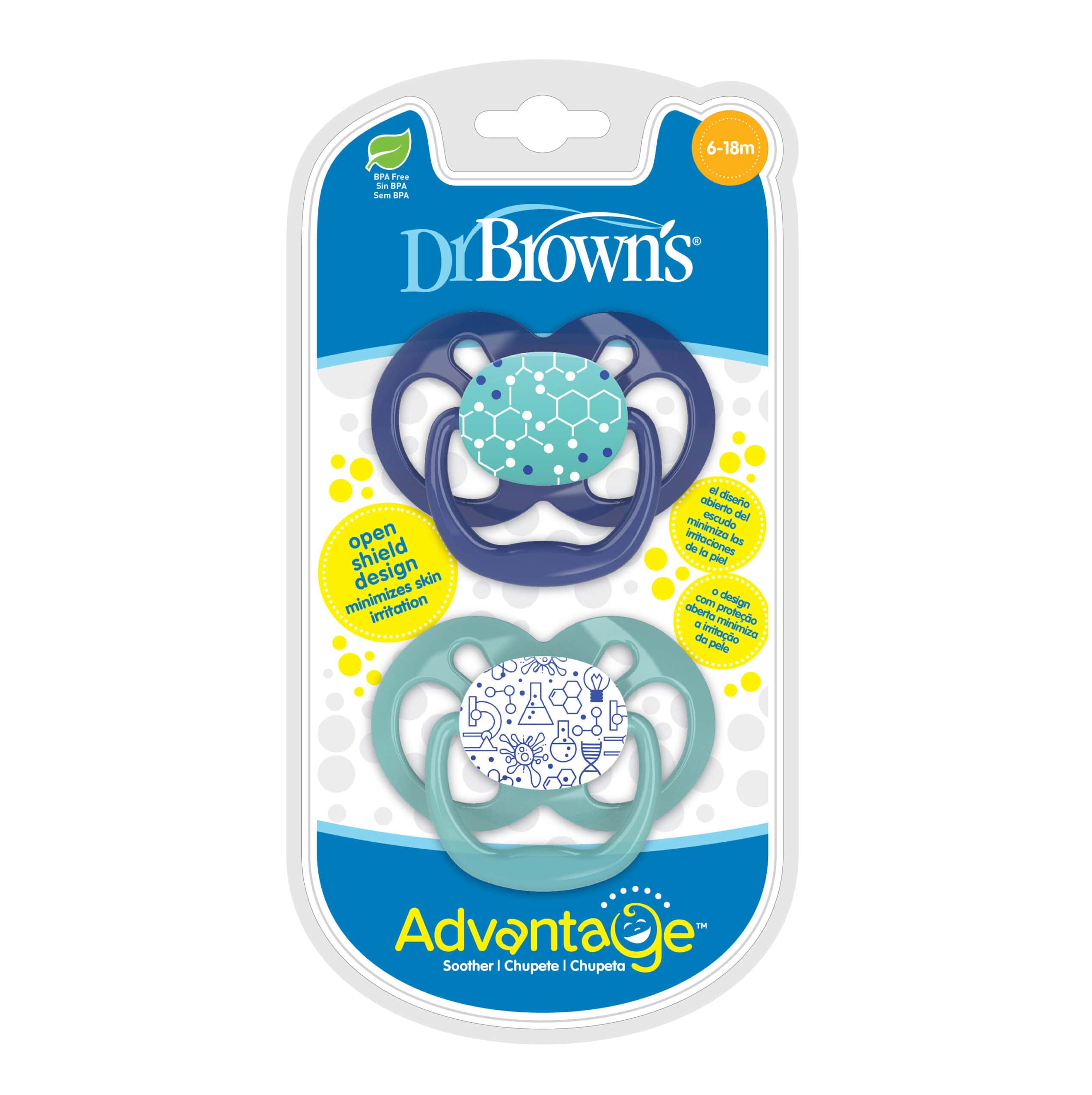 Dr. Brown's Advantage Pacifier Stage 2 Blue Chemistry 2-Pack (6-18m) - Image 3