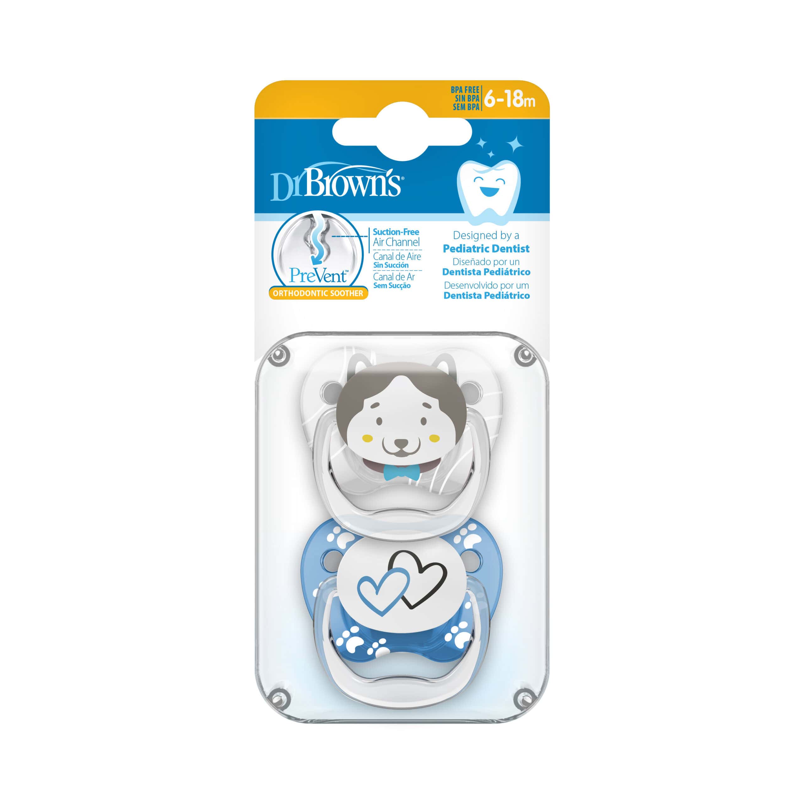 Dr.Brown's PreVent PRINTED SHIELD Soother - Stage 2, Blue, 2-Pack (6-18m) - Image 3