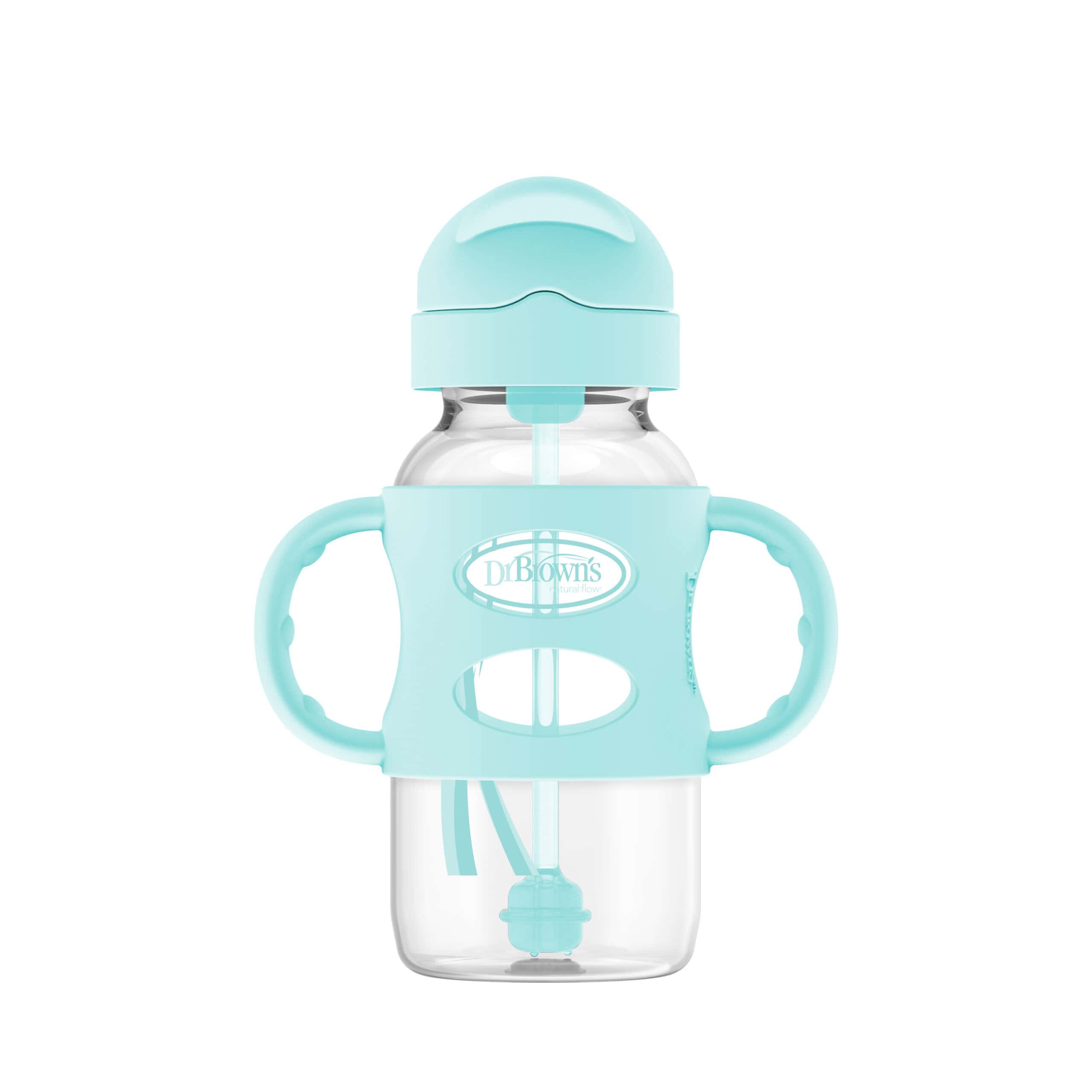 Dr. Brown’s Wide-Neck Sippy Straw Bottle with Green Silicone Handles, 270mL - Image 2