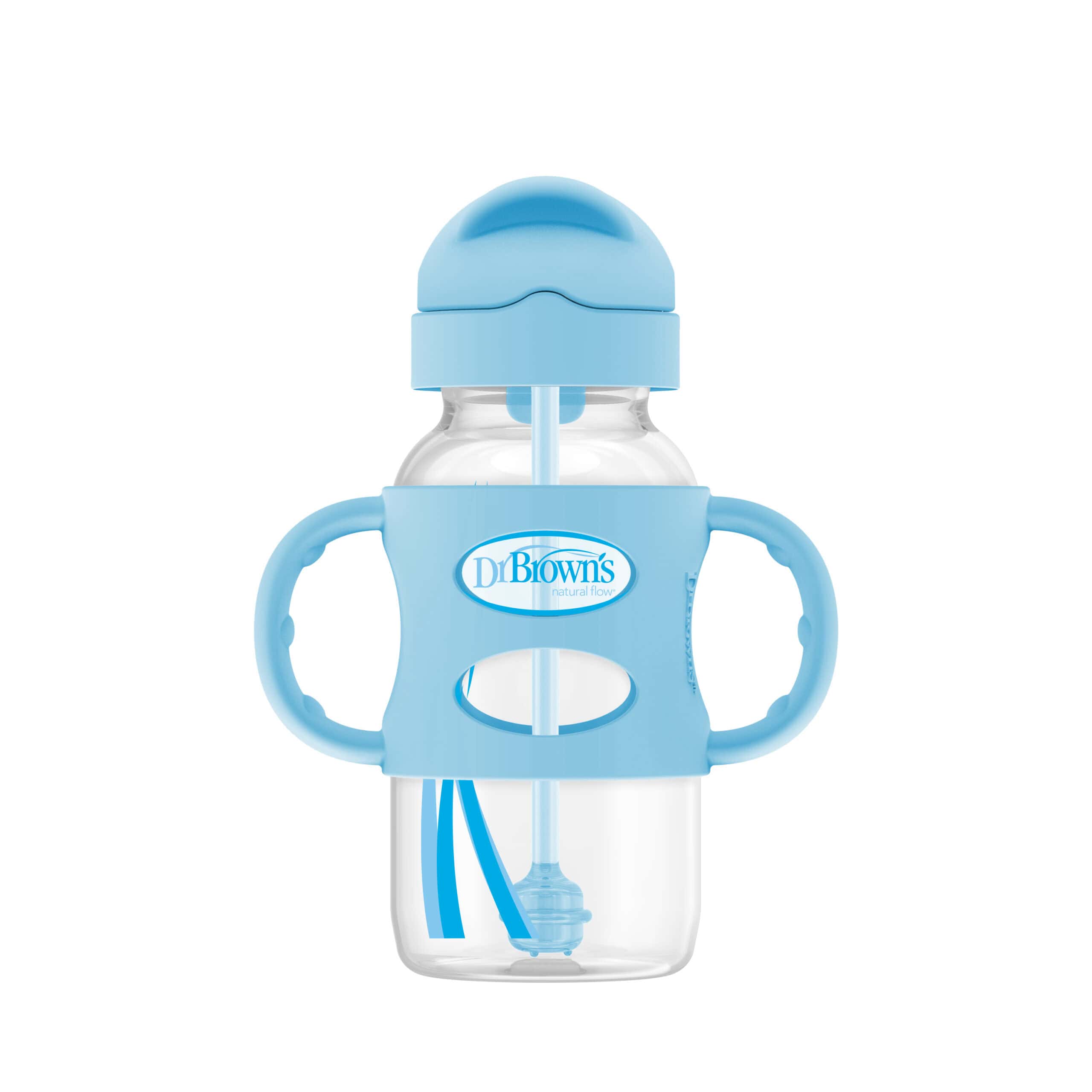 Dr. Brown's Milestones Wide-Neck Sippy Straw Bottle with Silicone Handles, Blue, 270 mL - Image 4